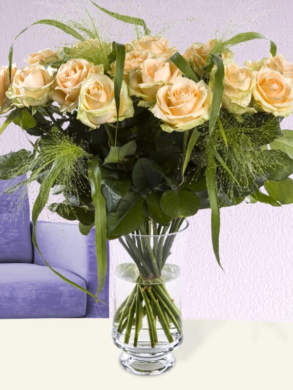 20 zalmkleurige rozen met panicum - Avalanche Peach bezorgen