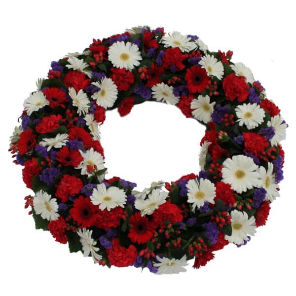 Ajourkrans rood wit blauw bezorgen via Rouwboeket