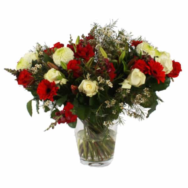 Nabestaanden boeket rode en witte bloemen bezorgen via Rouwboeket