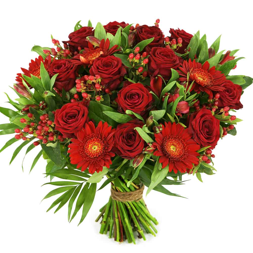 Rode rozen en rode bloemen