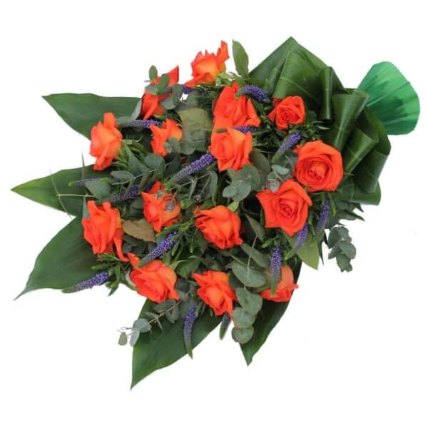 Rouwboeket oranje Rozen met Veronica bezorgen via Rouwboeket