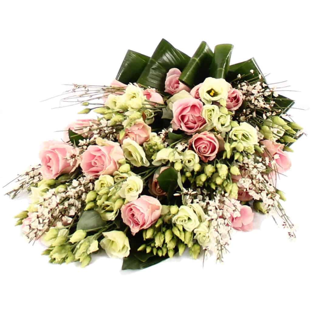 Rouwboeket roze wit groen bezorgen via Rouwboeket
