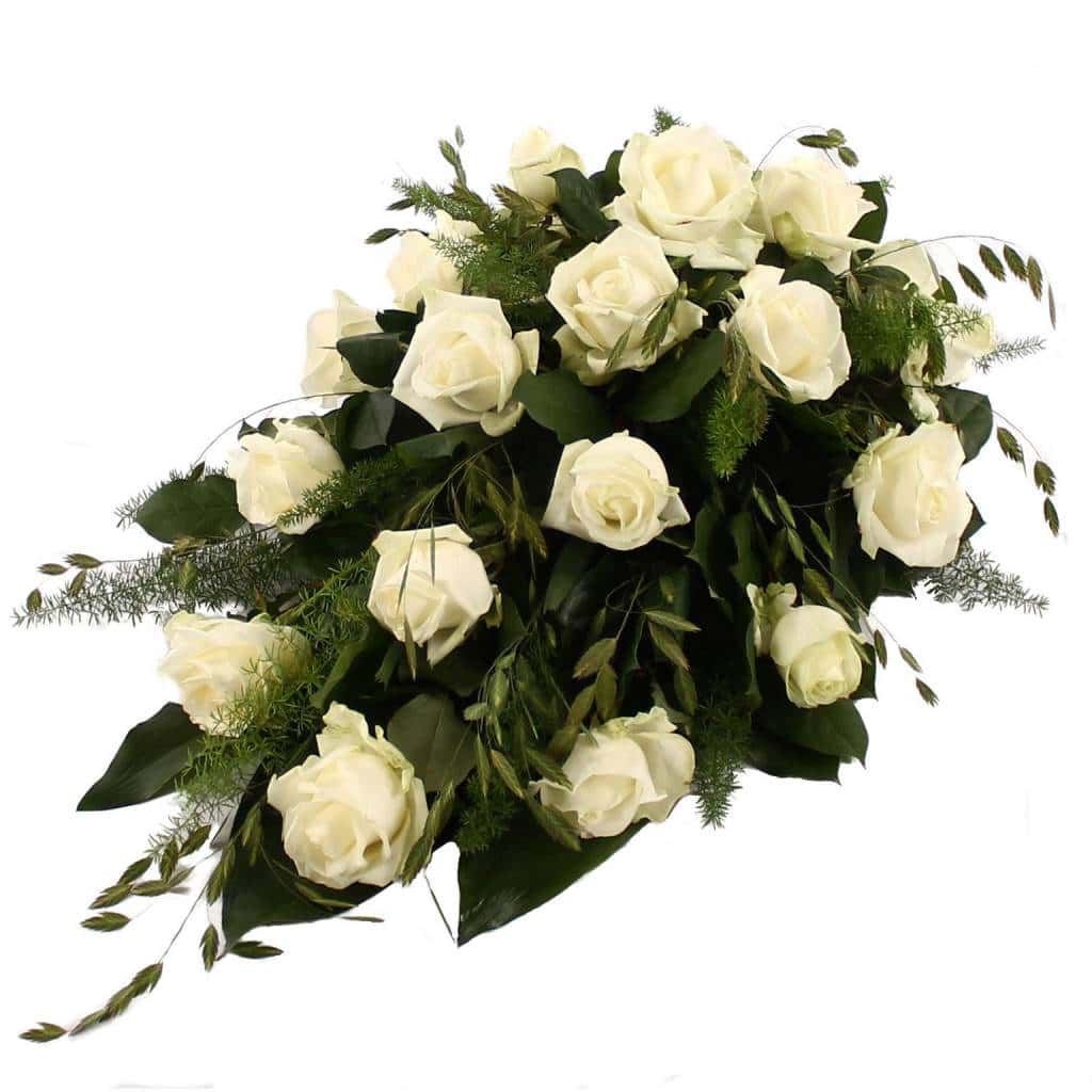 Rouwdruppel witte Rozen bezorgen via Rouwboeket