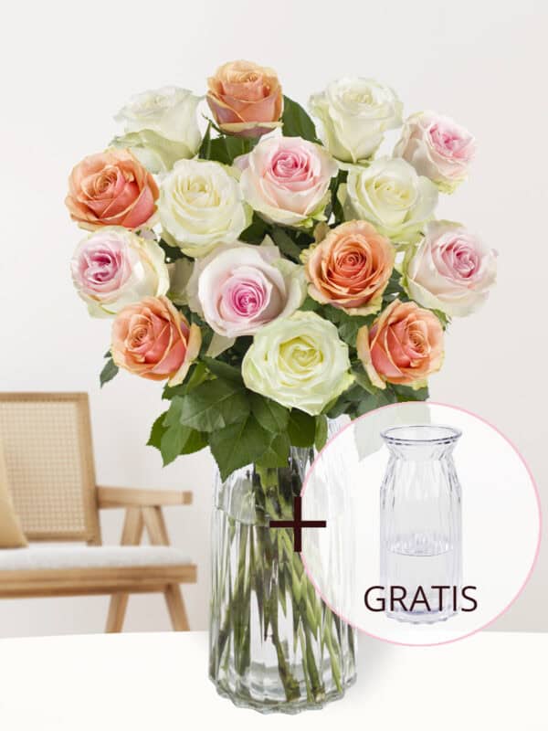Rozenboeket Lena + gratis glasvaas | Rozen voor Moederdag bezorgen