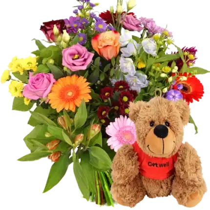 Beterschap boeket + knuffel Get Well