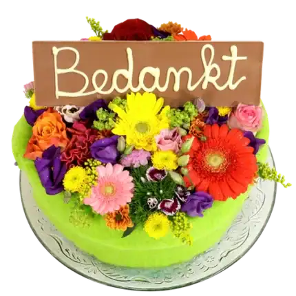 Bloementaart met bedankt reep
