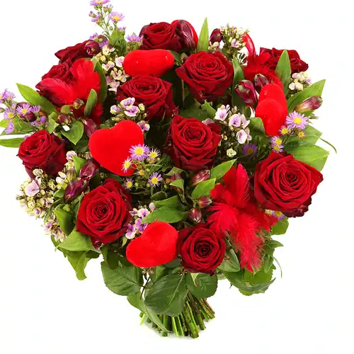 Boeket rode rozen met hartjes bestellen Boeket rode rozen met hartjes bestellen