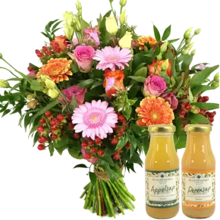 Boeket roze - oranje + Olmenhorst sappen