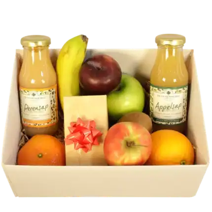 Fruitbox + Sappen + bloemetjes chocolade