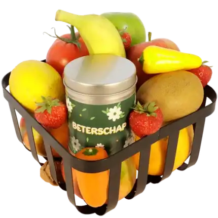 Fruitmand Beterschap met blikje drop krijtjes