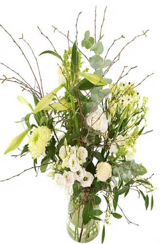 Geplukt wit boeket bloemen incl. melkbus vaas