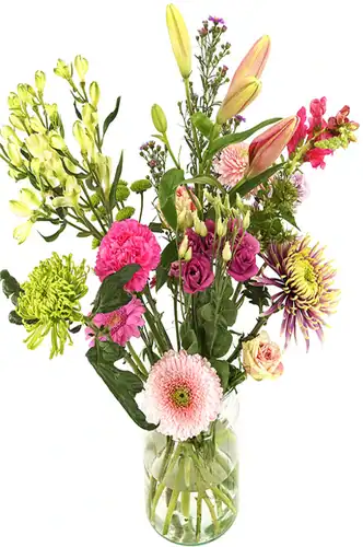 Geplukte roze bloemen incl. melkbus vaas