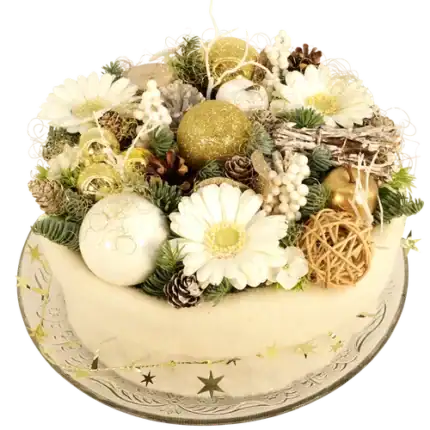 Kerst bloementaart wit goud