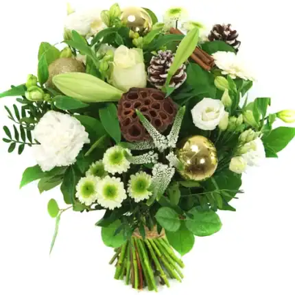 Kerstboeket wit met kerstdeco