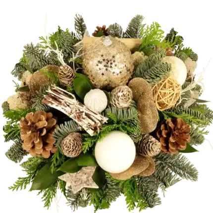 Kerststuk biedermeier Goud - Brons - Wit