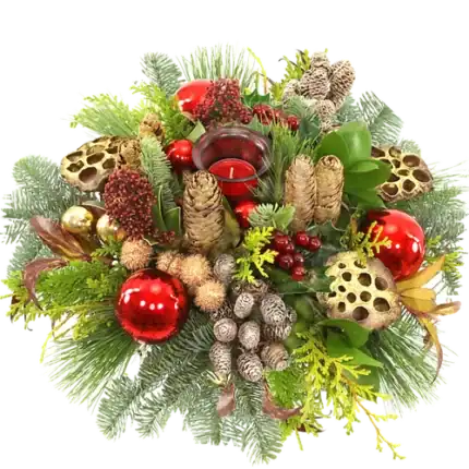 Kerststuk waxinelichtje ca. 35cm Rood - Goud