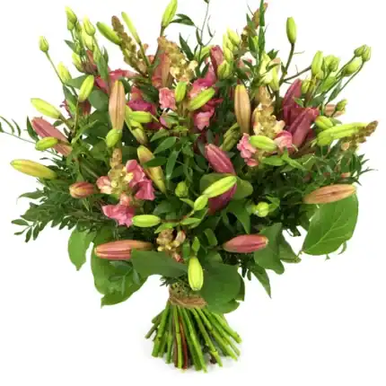 Roze lelies gecombineerd met roze bloemen