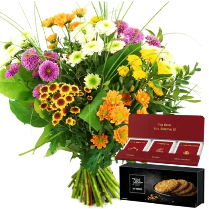Santini boeket + koek en thee