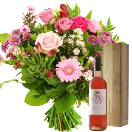 Seizoensbloemen + róse wijn