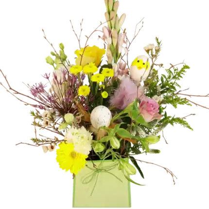 Tasje met boeket Paasbloemen
