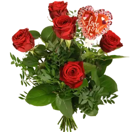Valentijn rode rozen + hartjes ballonnetje