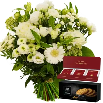 Witte bloemen + koek en thee