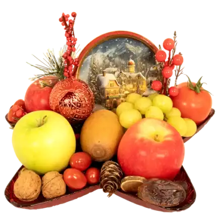 Kerst fruitgeschenk in een rode kerstster