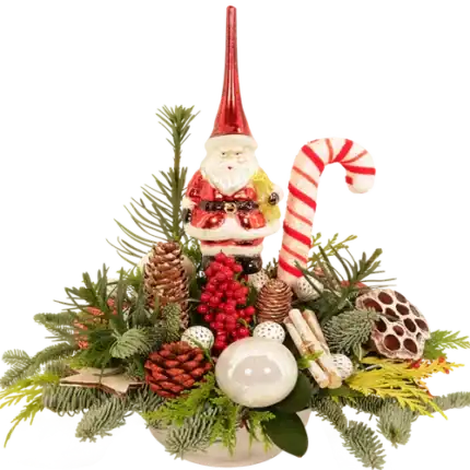 Kerststuk met piek De kerstman + led bolletjes verlichting