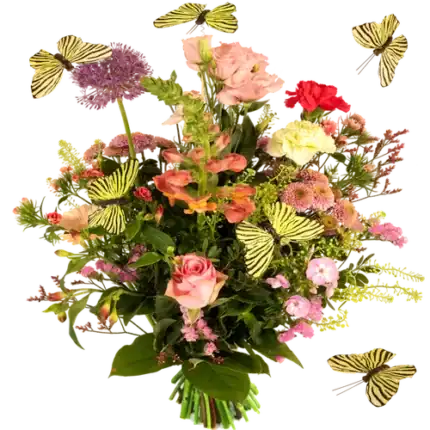 Uniek Plukboeket met Vlinders Roze - groen